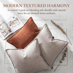 BOYSUM 12x20 Inches Throw Pillow Covers Set of 4 Soft Textured Chenille Decorative Cushion Cases for Couch Sofa Bed Modern Farmhouse Neutral Accent Covers with Hidden Zipper Beige Orange