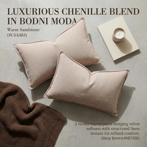 BOYSUM 12x20 Pillow Covers Set of 2 Chenille Linen Textured Throw Pillow Covers for Couch Sofa Hidden Zipper Decorative Cushion Cases Modern Farmhouse Neutral Home Decor Beige