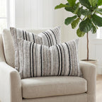 BOYSUM Set of 2 Striped Chenille Throw Pillow Covers 12x20 Inches Premium Plush Textured Decorative Cushion Covers Reinforced Hidden Zipper Mid-Century Modern Farmhouse Decor for Couch Sofa Black