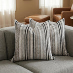 BOYSUM Set of 2 Striped Chenille Throw Pillow Covers 12x20 Inches Premium Plush Textured Decorative Cushion Covers Reinforced Hidden Zipper Mid-Century Modern Farmhouse Decor for Couch Sofa Black